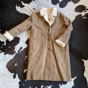 Knee Length Tan and Sherpa Coat